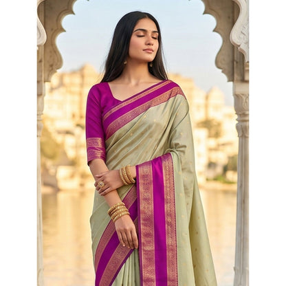 Generic Women's Silk Blend Printed Saree With Unstitched Blouse 5.5Mtr (Light Green-Pink)
