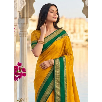 Generic Women's Silk Blend Printed Saree With Unstitched Blouse 5.5Mtr (Yellow-Green)