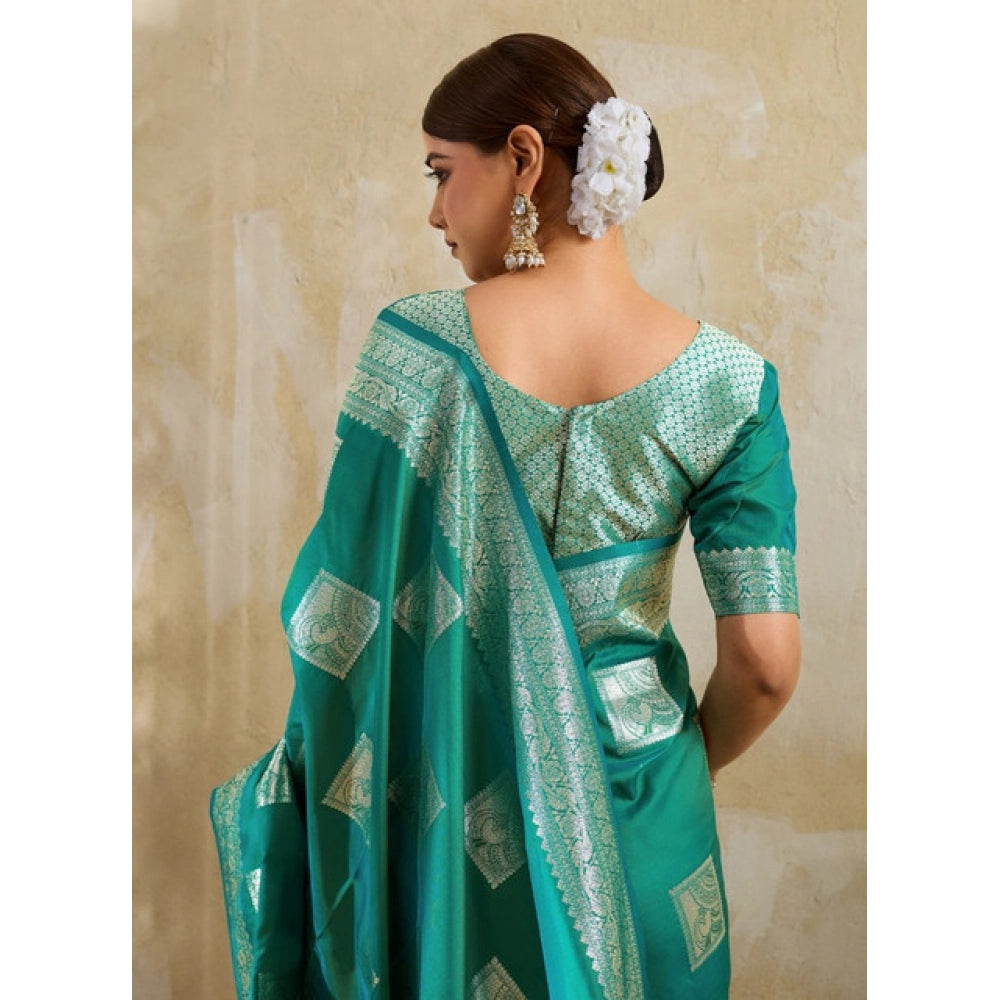 Generic Women's Silk Blend Printed Saree With Unstitched Blouse 5.5Mtr (Sea Green)