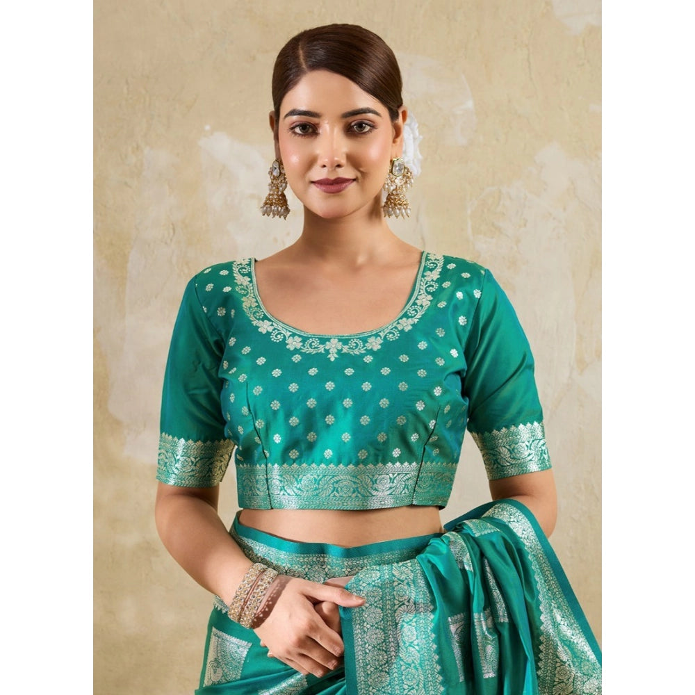 Generic Women's Silk Blend Printed Saree With Unstitched Blouse 5.5Mtr (Sea Green)