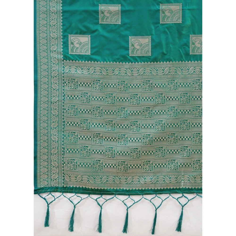 Generic Women's Silk Blend Printed Saree With Unstitched Blouse 5.5Mtr (Sea Green)