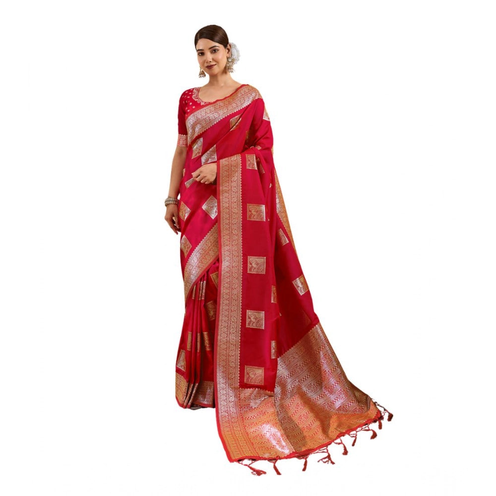 Generic Women's Silk Blend Printed Saree With Unstitched Blouse 5.5Mtr (Red)
