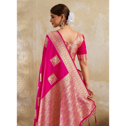 Generic Women's Silk Blend Printed Saree With Unstitched Blouse 5.5Mtr (Magenta)