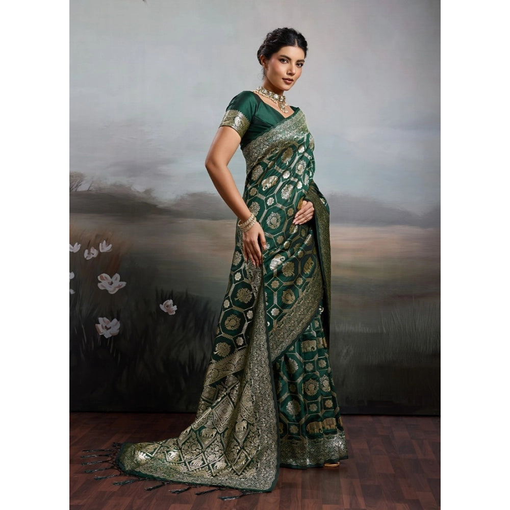 Generic Women's Silk Blend Printed Saree With Unstitched Blouse 5.5Mtr (Bottel Green)