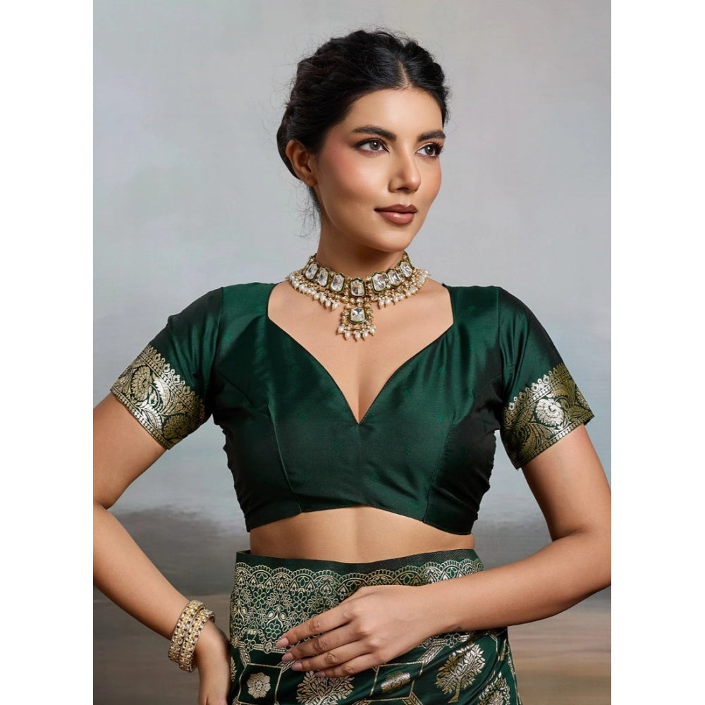Generic Women's Silk Blend Printed Saree With Unstitched Blouse 5.5Mtr (Bottel Green)
