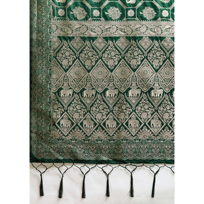 Generic Women's Silk Blend Printed Saree With Unstitched Blouse 5.5Mtr (Bottel Green)