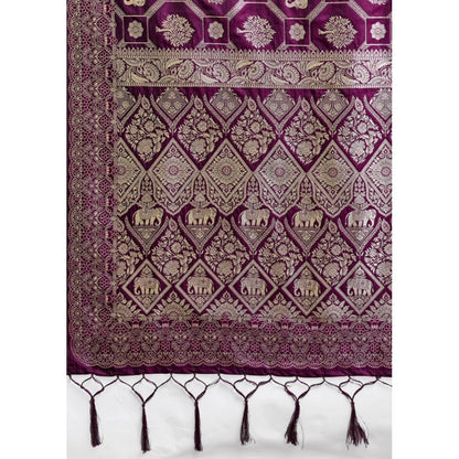 Generic Women's Silk Blend Printed Saree With Unstitched Blouse 5.5Mtr (Wine)