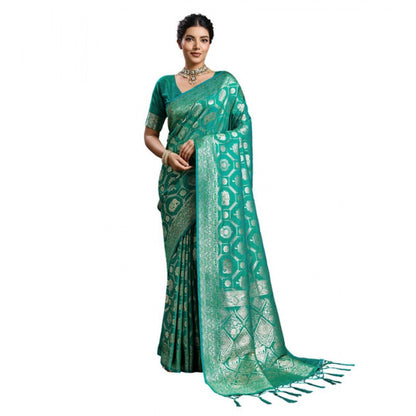 Generic Women's Silk Blend Printed Saree With Unstitched Blouse 5.5Mtr (Rama Green)
