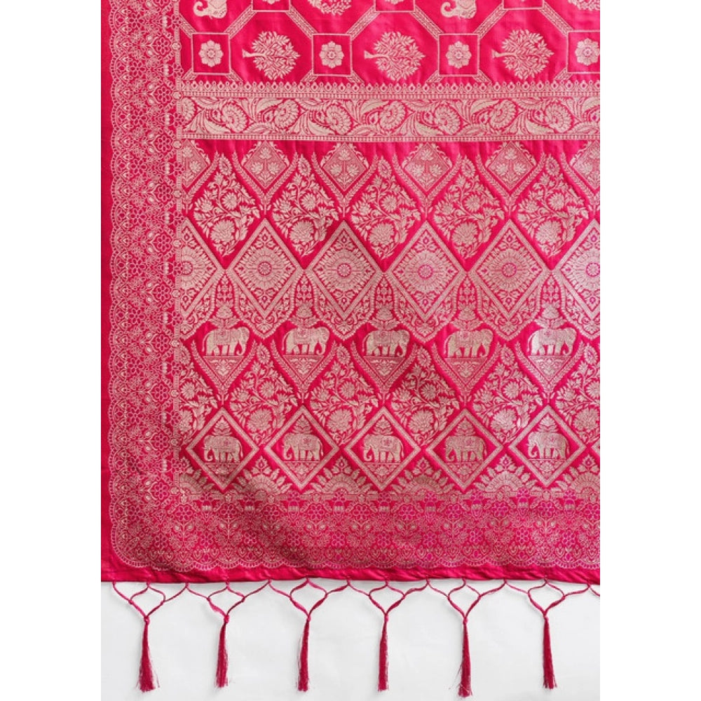 Generic Women's Silk Blend Printed Saree With Unstitched Blouse 5.5Mtr (Pink)