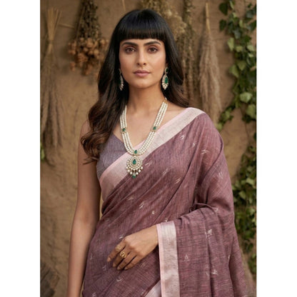 Generic Women's Linen Cotton Printed Saree With Unstitched Blouse 5.5Mtr (Purple)