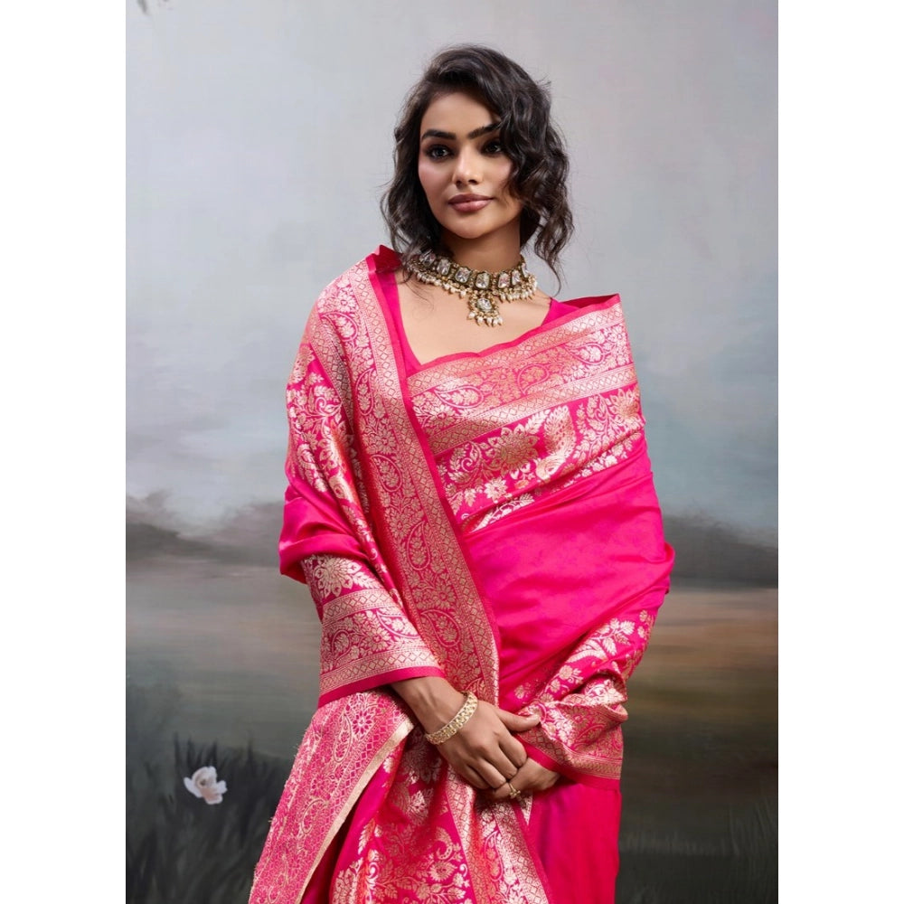 Generic Women's Silk Blend Printed Saree With Unstitched Blouse 5.5Mtr (Pink)