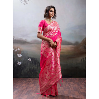 Generic Women's Silk Blend Printed Saree With Unstitched Blouse 5.5Mtr (Pink)