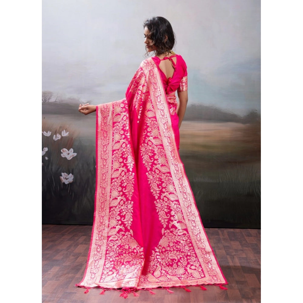 Generic Women's Silk Blend Printed Saree With Unstitched Blouse 5.5Mtr (Pink)