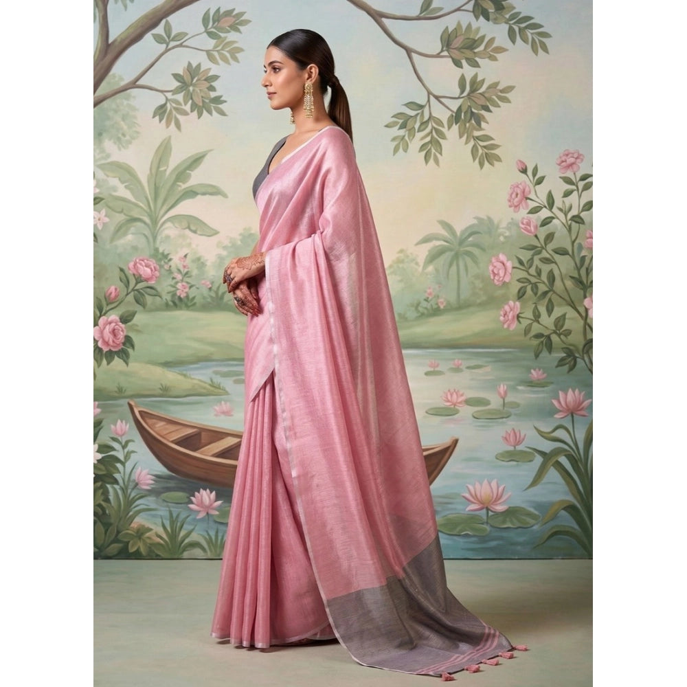Generic Women's Tissue Silk Solid Saree With Unstitched Blouse 5.5Mtr (Baby Pink)