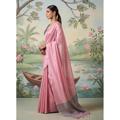 Generic Women's Tissue Silk Solid Saree With Unstitched Blouse 5.5Mtr (Baby Pink)