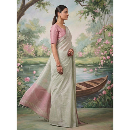 Generic Women's Tissue Silk Solid Saree With Unstitched Blouse 5.5Mtr (Silver)