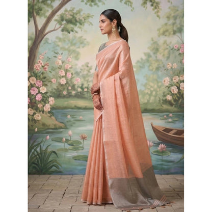 Generic Women's Tissue Silk Solid Saree With Unstitched Blouse 5.5Mtr (Peach)
