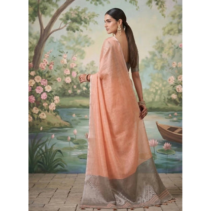 Generic Women's Tissue Silk Solid Saree With Unstitched Blouse 5.5Mtr (Peach)