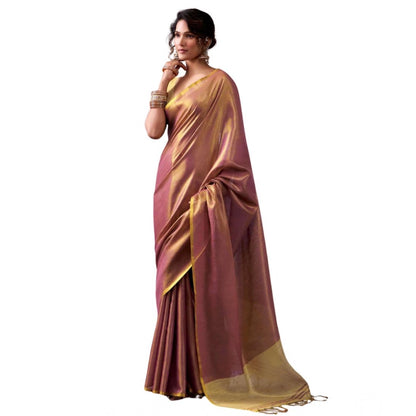 Generic Women's Tissue Silk Solid Saree With Unstitched Blouse 5.5Mtr (Purple)