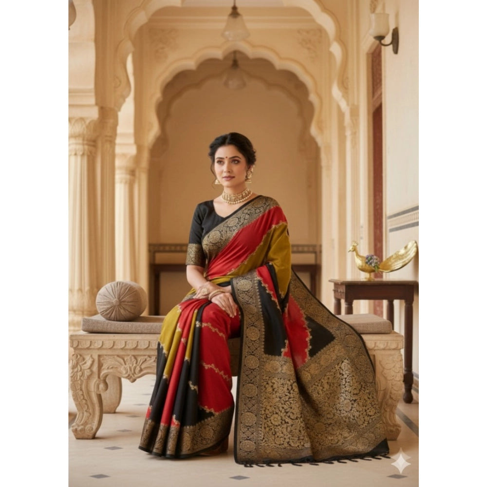 Generic Women's Dola Silk Embellished Saree With Unstitched Blouse 5.5Mtr (Multicolor)