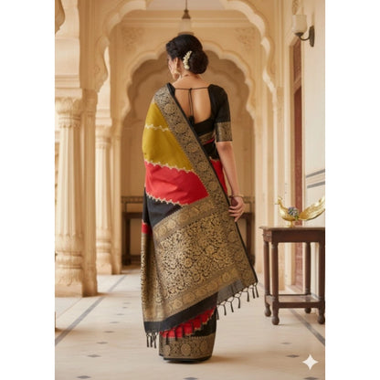 Generic Women's Dola Silk Embellished Saree With Unstitched Blouse 5.5Mtr (Multicolor)