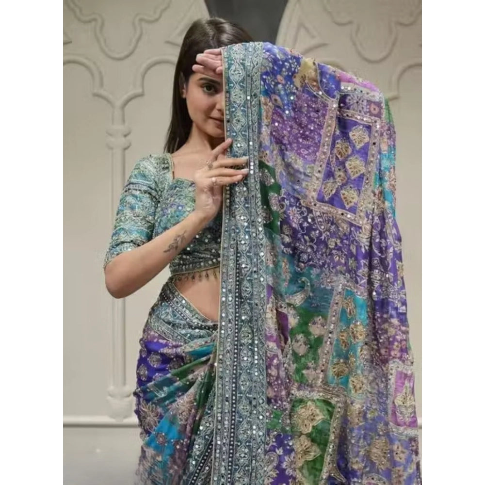 Generic Women's Chiffon Embellished Saree With Unstitched Blouse 5.5Mtr (Multicolor)