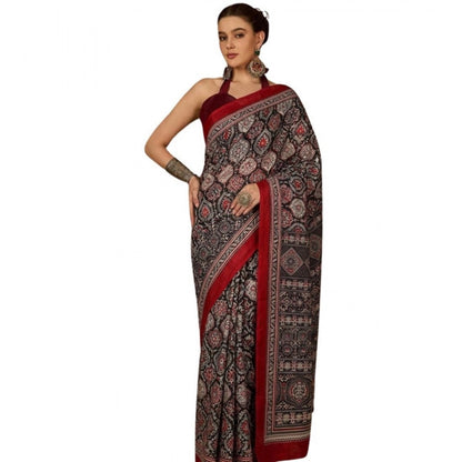 Generic Women's Crepe Printed Saree With Unstitched Blouse 5.5Mtr (Multicolor)