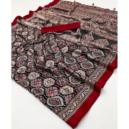 Generic Women's Crepe Printed Saree With Unstitched Blouse 5.5Mtr (Multicolor)