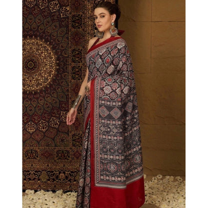 Generic Women's Crepe Printed Saree With Unstitched Blouse 5.5Mtr (Multicolor)