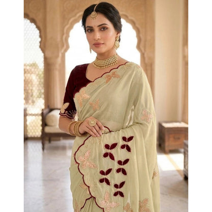 Generic Women's Star Georgette Embellished Saree With Unstitched Blouse 5.5Mtr (Beige-Maroon)