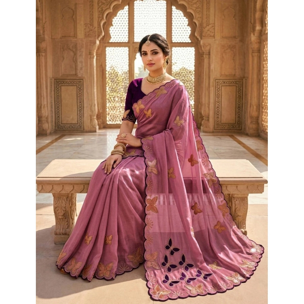 Generic Women's Star Georgette Embellished Saree With Unstitched Blouse 5.5Mtr (Dusty Purple-Blue)
