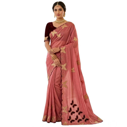 Generic Women's Star Georgette Embellished Saree With Unstitched Blouse 5.5Mtr (Dusty Coral-Maroon)