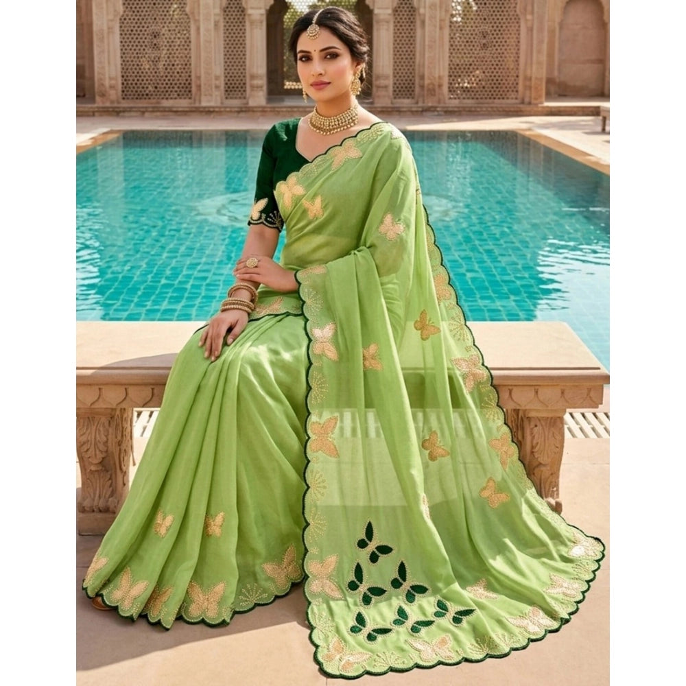 Generic Women's Star Georgette Embellished Saree With Unstitched Blouse 5.5Mtr (Green)
