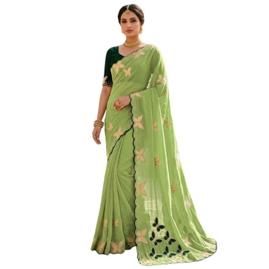 Generic Women's Star Georgette Embellished Saree With Unstitched Blouse 5.5Mtr (Green)