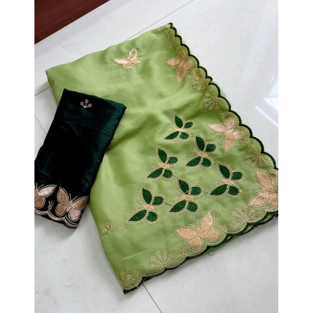 Generic Women's Star Georgette Embellished Saree With Unstitched Blouse 5.5Mtr (Green)
