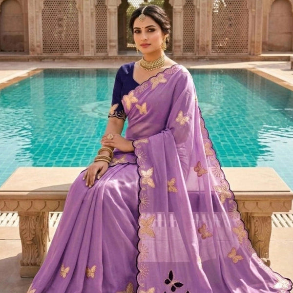 Generic Women's Star Georgette Embellished Saree With Unstitched Blouse 5.5Mtr (Lavender)