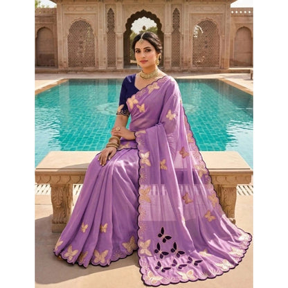 Generic Women's Star Georgette Embellished Saree With Unstitched Blouse 5.5Mtr (Lavender)