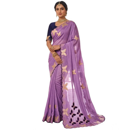 Generic Women's Star Georgette Embellished Saree With Unstitched Blouse 5.5Mtr (Lavender)