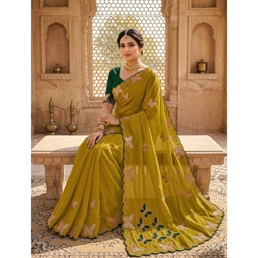 Generic Women's Star Georgette Embellished Saree With Unstitched Blouse 5.5Mtr (Mustard)