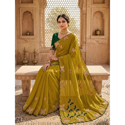 Generic Women's Star Georgette Embellished Saree With Unstitched Blouse 5.5Mtr (Mustard)
