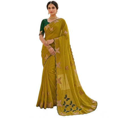 Generic Women's Star Georgette Embellished Saree With Unstitched Blouse 5.5Mtr (Mustard)