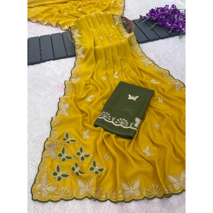 Generic Women's Star Georgette Embellished Saree With Unstitched Blouse 5.5Mtr (Mustard)