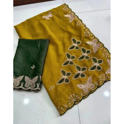 Generic Women's Star Georgette Embellished Saree With Unstitched Blouse 5.5Mtr (Mustard)