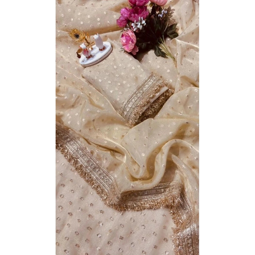 Generic Women's Silk Embellished Saree With Unstitched Blouse 5.5Mtr (Beige)