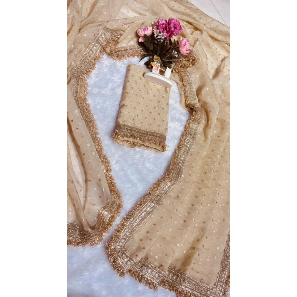 Generic Women's Silk Embellished Saree With Unstitched Blouse 5.5Mtr (Beige)