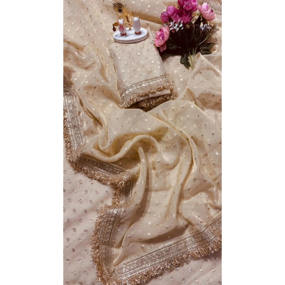 Generic Women's Silk Embellished Saree With Unstitched Blouse 5.5Mtr (Beige)