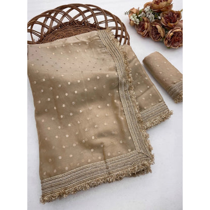 Generic Women's Silk Embellished Saree With Unstitched Blouse 5.5Mtr (Beige)