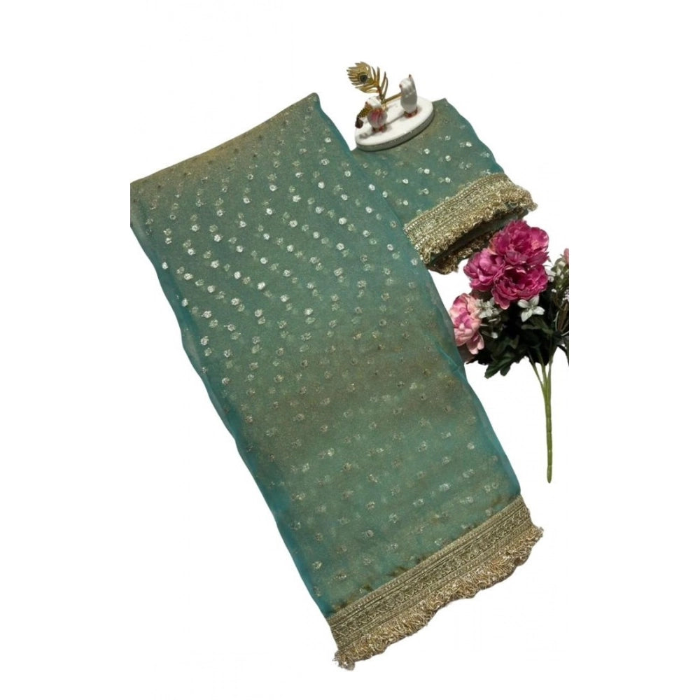 Generic Women's Silk Embellished Saree With Unstitched Blouse 5.5Mtr (Green)