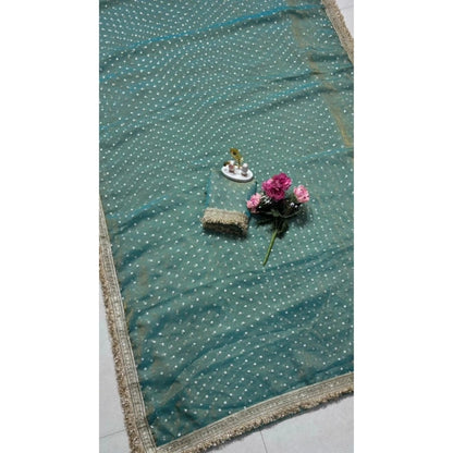 Generic Women's Silk Embellished Saree With Unstitched Blouse 5.5Mtr (Green)