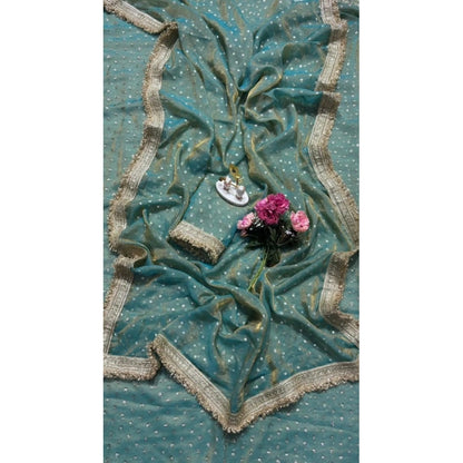Generic Women's Silk Embellished Saree With Unstitched Blouse 5.5Mtr (Green)